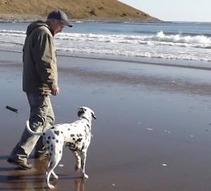 dg and Lucy at Lawrencetown Beach in Nova Scotia