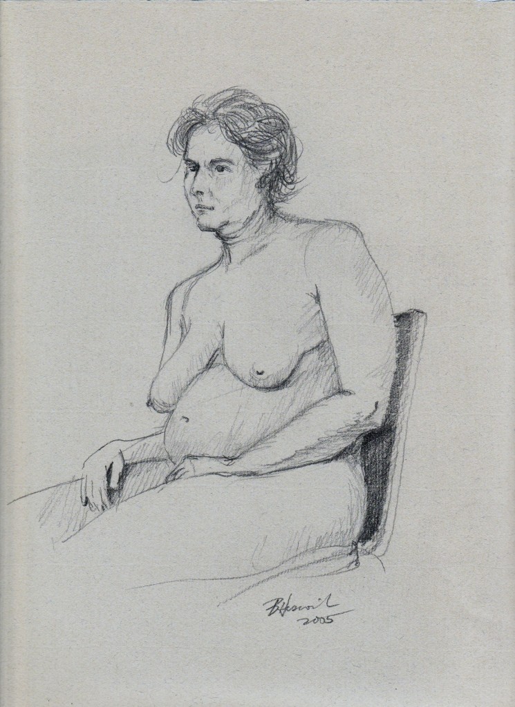 seated nude three quarter view