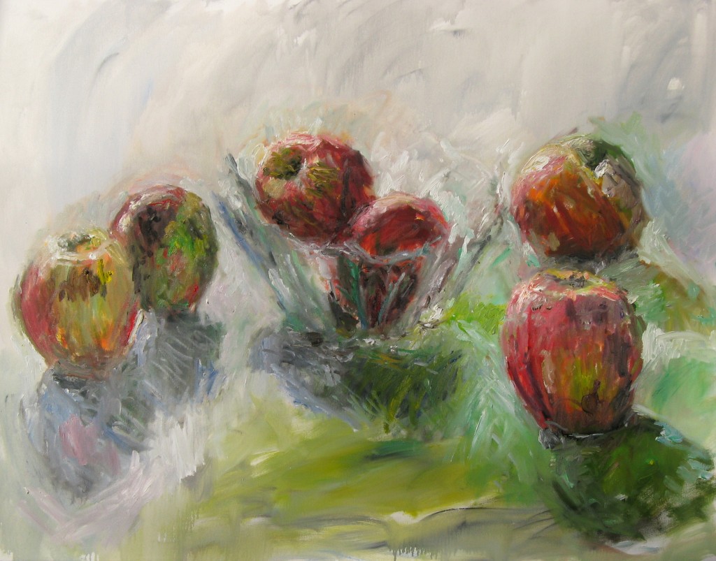 Apples in Glass Bowl, 2008,  oil on canvas, 43 x 56 in., private collection