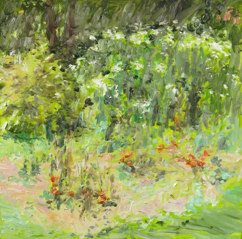 Vegetable Garden and Phlox, 2010, oil on board, 26 x 26 in., private collection