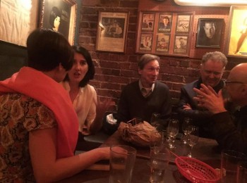 After the reading at Specs Bar, Columbus Avenue. Anastasia Edel, Alissa Valles, Leonard Gardner, Eddie Muller. Photo Courtesy PFLA Newswire.