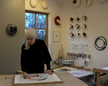 Anne Hirondelle working in studio