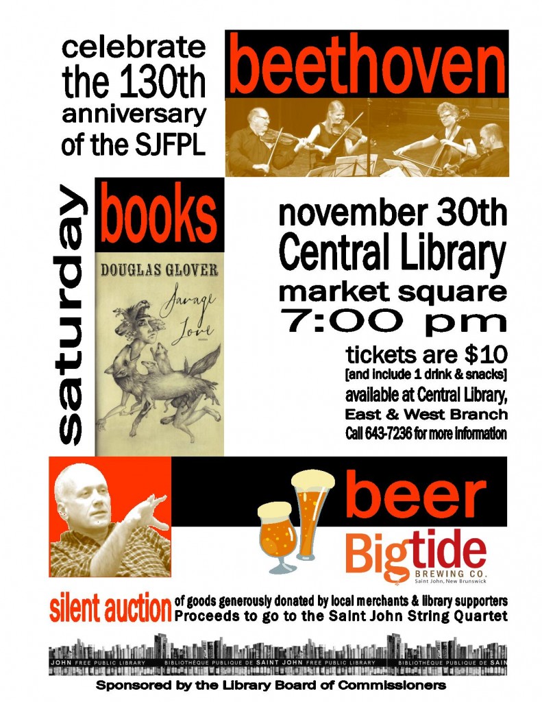 Douglas Glover, Beethoven & Beer --- November 30 in Saint John, NB ...